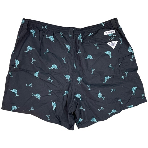 COLUMBIA Swim Trunks Black/Turquoise Martini & Marlin Print Size XL - Picture 2 of 8